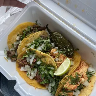 Tacos de asada, chicken and lengua