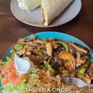 Chicken and steak fajitas and al pastor King burrito