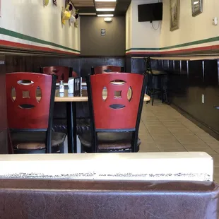 tables and chairs in a restaurant