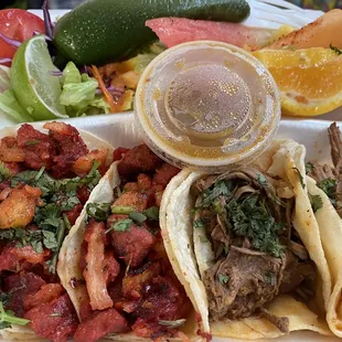 2 Al Pastor on left, 2 Babacoa on right
