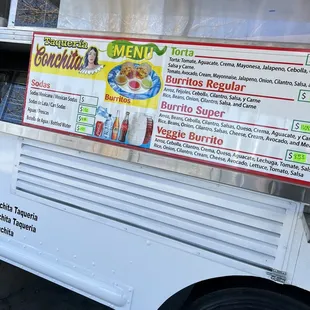 the menu on the side of the truck