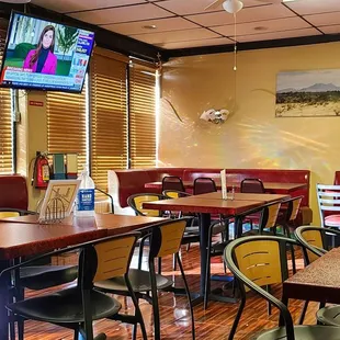 tables and chairs in a restaurant