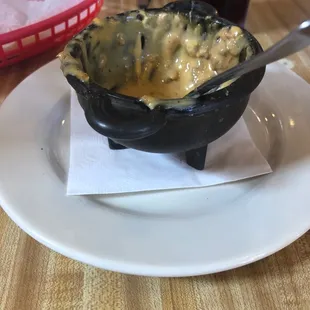 Destroyed the queso con chorizo dip