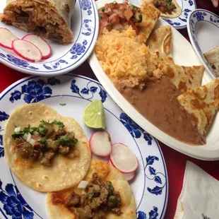 Quesadillas x steak burrito x steak tacos