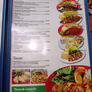 Mariscos menu