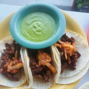 Kimchi steak tacos