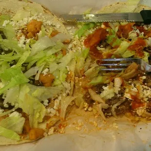 Carne and lengua guarache.  Steak and tongue.