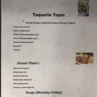 Menu as of 5/25