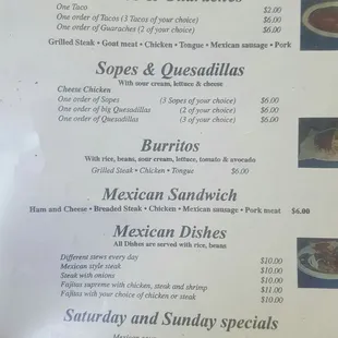 The menu