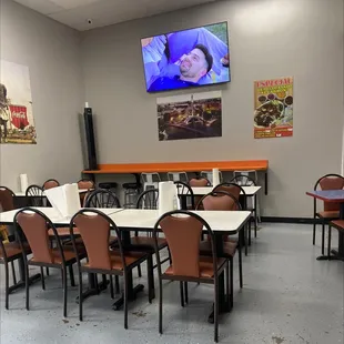 tables and chairs in a restaurant