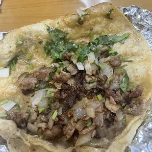 Taco with mostly fat then meat in all of my tacos