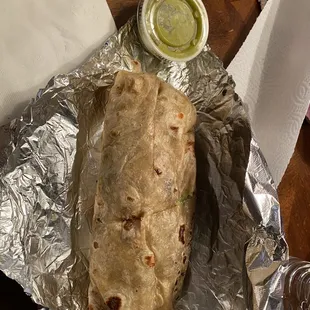Steak burrito and the bomb ass green sauce