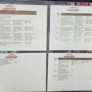 Descriptions of food items and prices