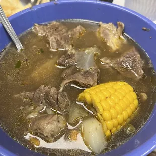 The caldo was loaded with beef  I added a little chili to give it more flavor with the broth  Itcomes with rice  The server was great