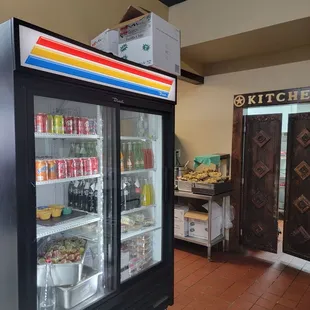 Cold bottled drinks.