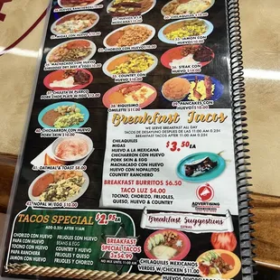 a menu for breakfast