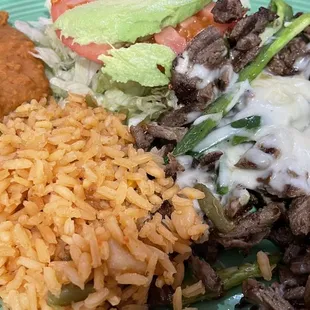 Asada con rajas y queso