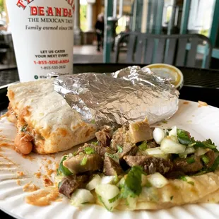 My walls are getting wider and my eyes are drawn astray  Bean &amp; Cheese Burrito and Lengua Taco from #taqueriadeanda