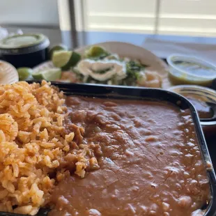 Rice and Beans and shrimp taco