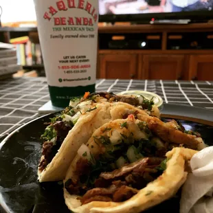 Taco craving  4 Taco Combo (Al Pastor &amp; Carne Asada) from #taqueriadeanda