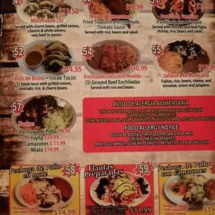 a menu for a mexican restaurant