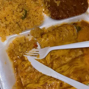 Enchiladas de Queso, with beans and rice. Finally tried their dinner plates. 10/10