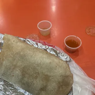 Tiny salsa for big burrito, burrito was not special just go to Taco Bell