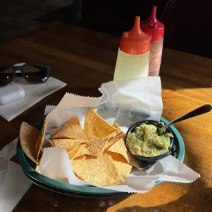 Chips with salsa. I added guacamole  as a side! Chips are great, I love it when there&apos;s not much sodium. :)