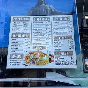 the menu for the restaurant