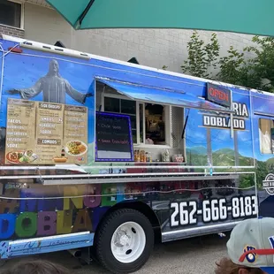 a blue food truck