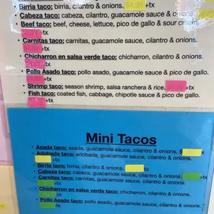 a menu for tacos