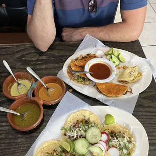 Don chon, Birria, and Pastor tacos