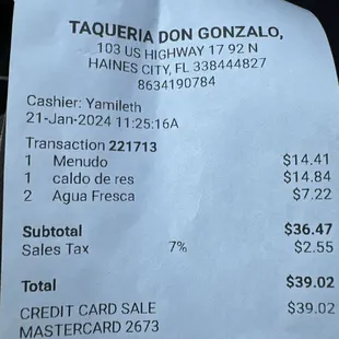 High bill for small portion of menudo and caldo not worth it