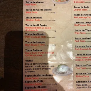 a menu for a mexican restaurant