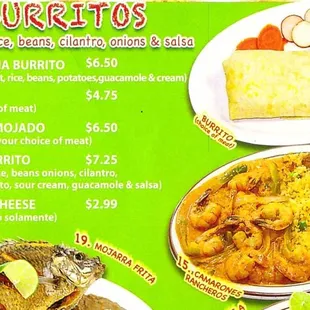 burritos and wraps, menu
