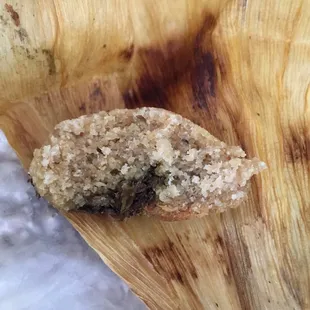 The "chicken" tamale. More like cafeteria mystery meal.