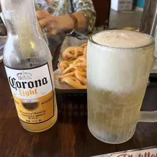Beer served with frosted mugs