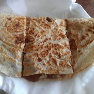 Taco pirata. Really just a loaded quesadilla with beans, avocado and sour cream. Eh.