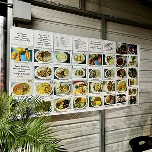 a menu on a wall