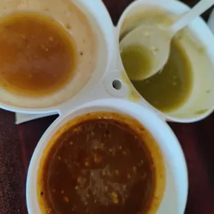 Salsa score: 8 out of 10. Be careful, the dark red is spicy!