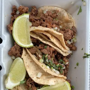 tacos in a styrofoam container
