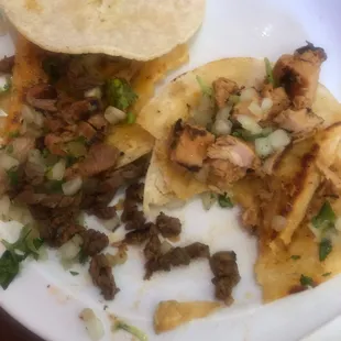 Tacos I said give three of your choice and all 3 are great! No cheese or sauce needed for me!