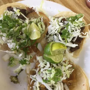 Tacos de carne asada, chicharron and cabeza