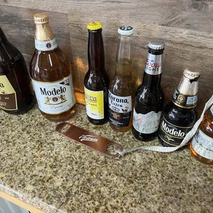 a variety of beer bottles