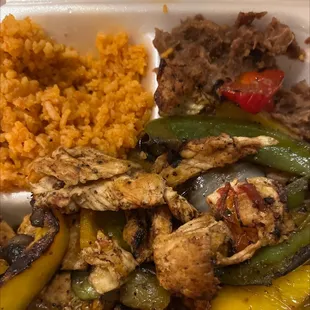 Chicken fajita plate to go after hubby ate some rice and beans. 15.00