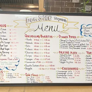 Menu as of April 2021