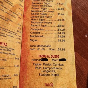 menu