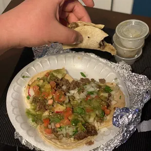 4 Carne Asada Tacos, I put all the delicious salsa on there