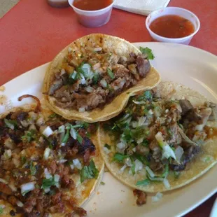 Trio of lengua, asada, pastor