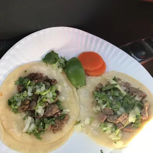 1 carne Asada taco &amp; 1 lengua taco no salsa $1.75 each